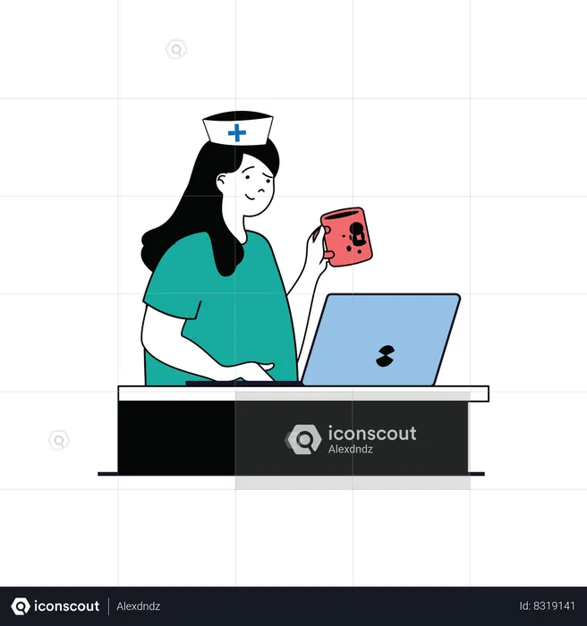 Lady doctor using laptop  Illustration