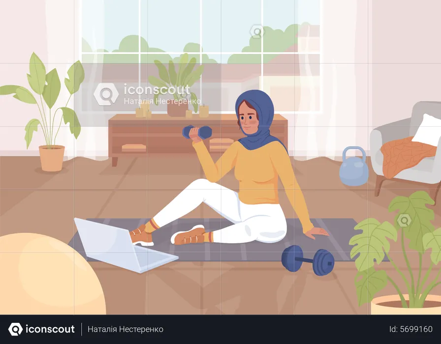 Lady doing exercise with dumbbells  Illustration