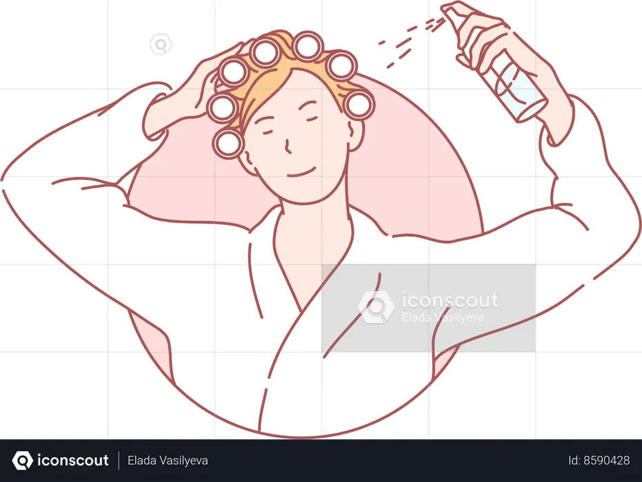 Lady doing hair spraying to head  Illustration