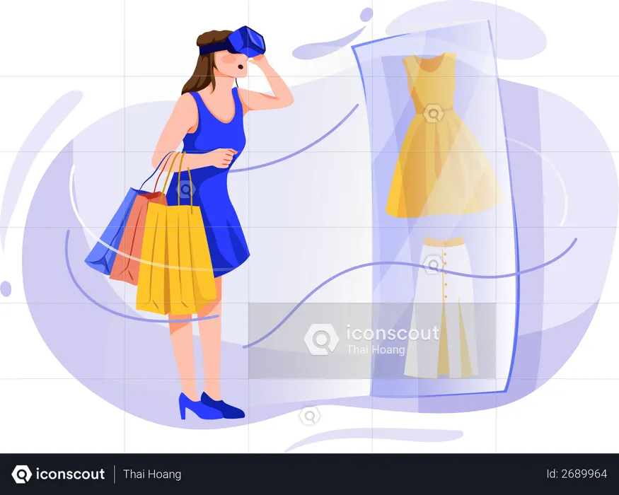 Lady doing online shopping using Vr glasses  Illustration