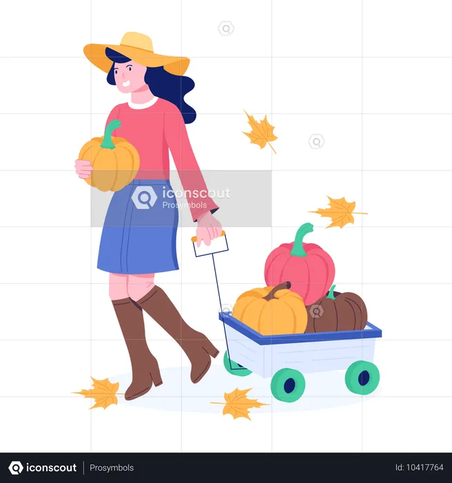 Lady doing Pumpkin Harvest  Illustration