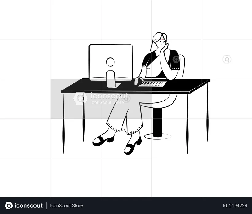 Lady employee working in office  Illustration