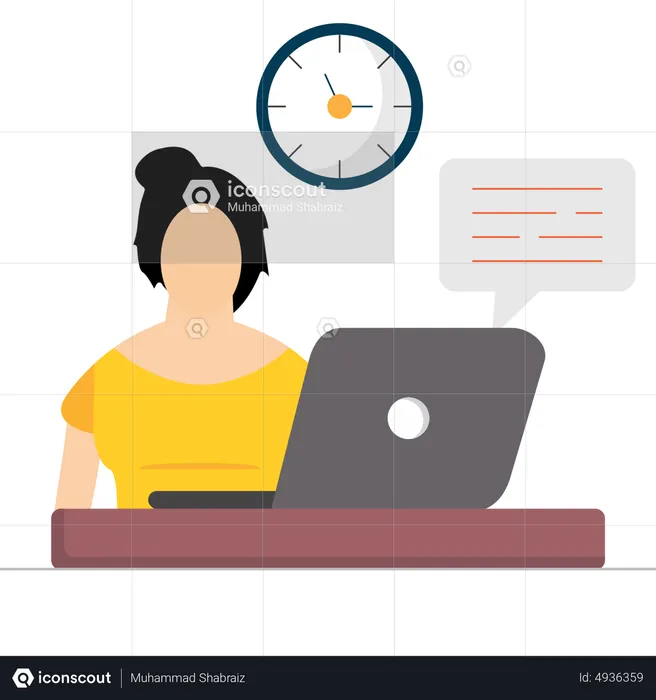 Lady Employee Working On Laptop  Illustration