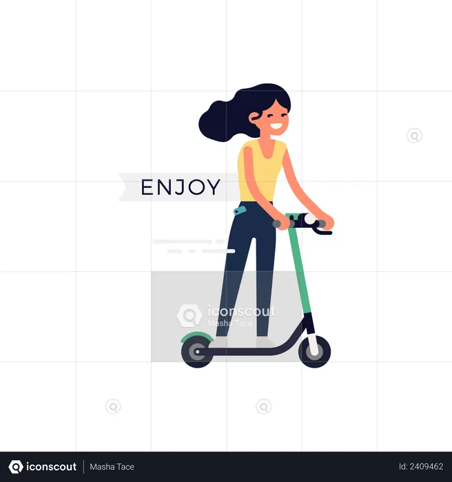 Lady Enjoying Rental Electric Scooter  Illustration