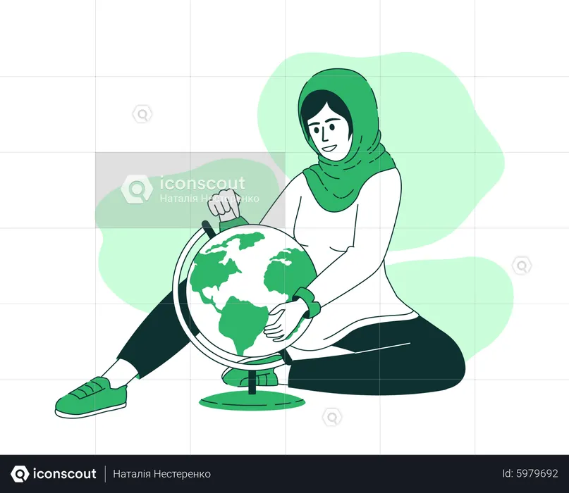 Lady finding location on globe  Illustration