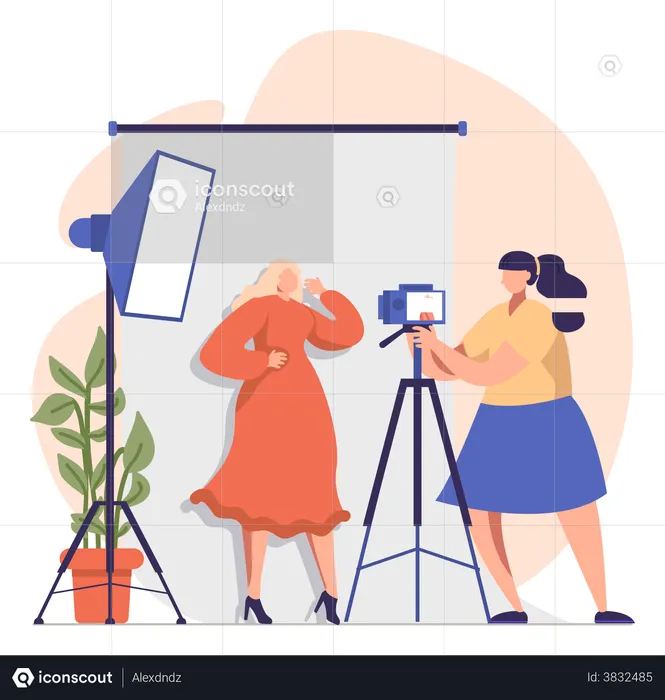 Lady getting a professional photoshoot  Illustration