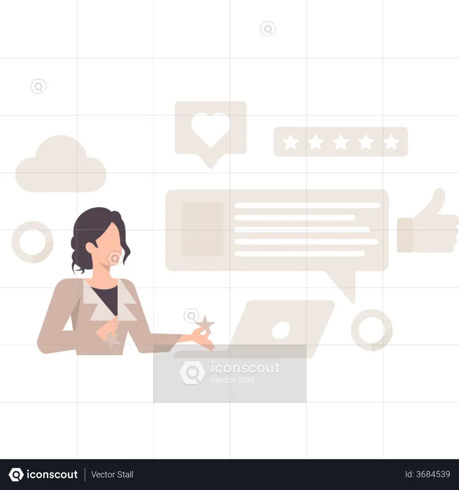 Lady giving online feedback  Illustration