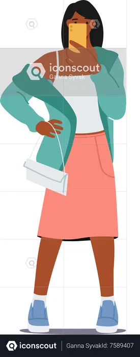 Lady Holding Mobile  Illustration