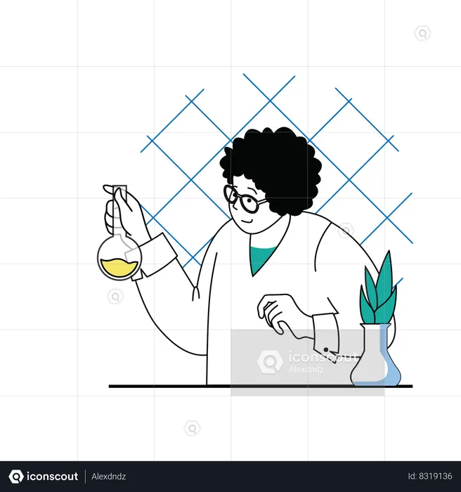 Lady inspecting sample in lab  Illustration