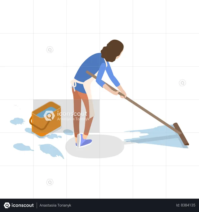 Lady is doing floor sweeping  Illustration