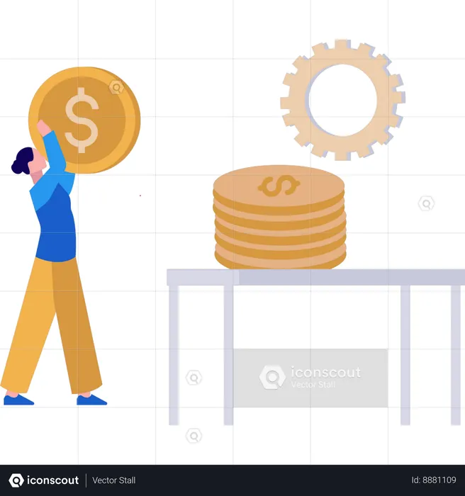 Lady is holding a dollar coin  Illustration