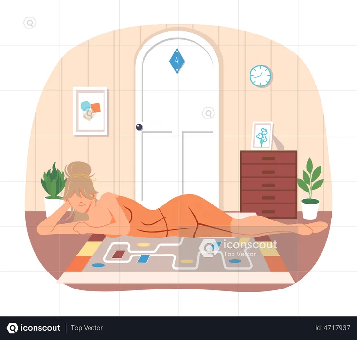 Lady is lying in modern living room  Illustration
