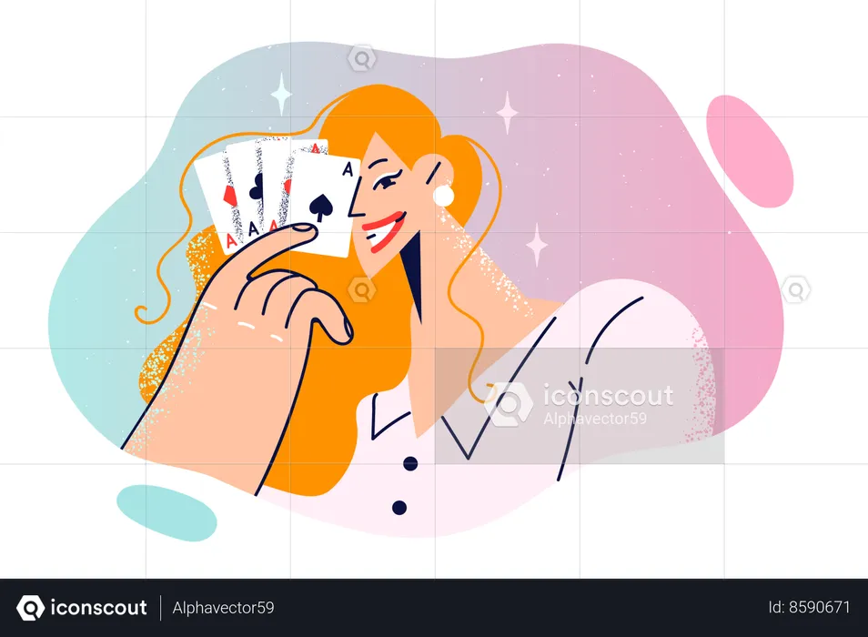 Lady is playing cards  Illustration