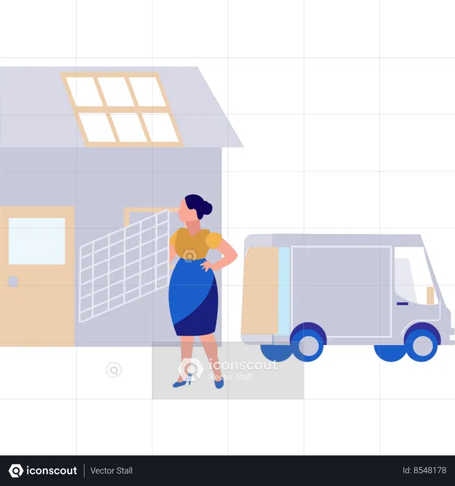 Lady is sending solar plate for maintenance  Illustration