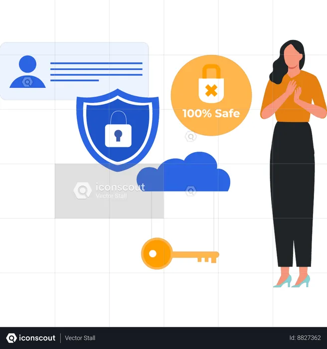 Lady is standing elements of security  Illustration