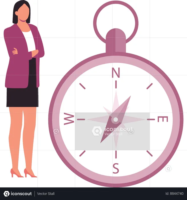 Lady is standing near compass  Illustration