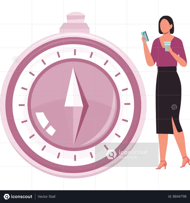 Lady is using mobile compass  Illustration