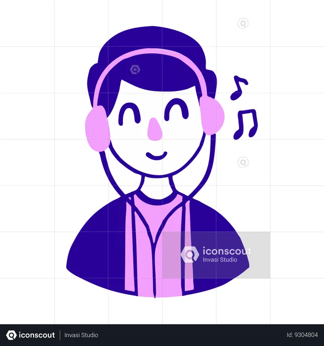 Lady listening music on headphones  Illustration