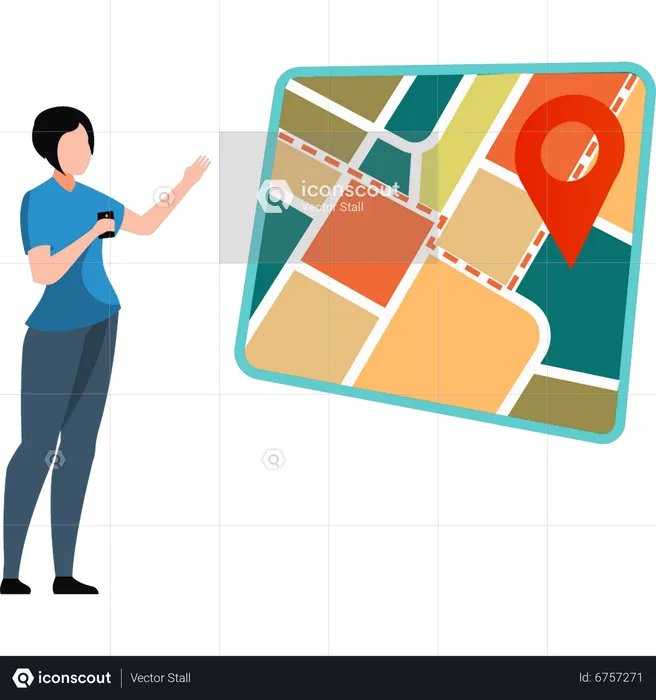 Lady looking at the placeholder on map  Illustration