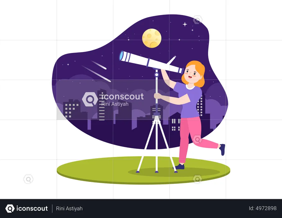 Lady Looking Into Telescope  Illustration