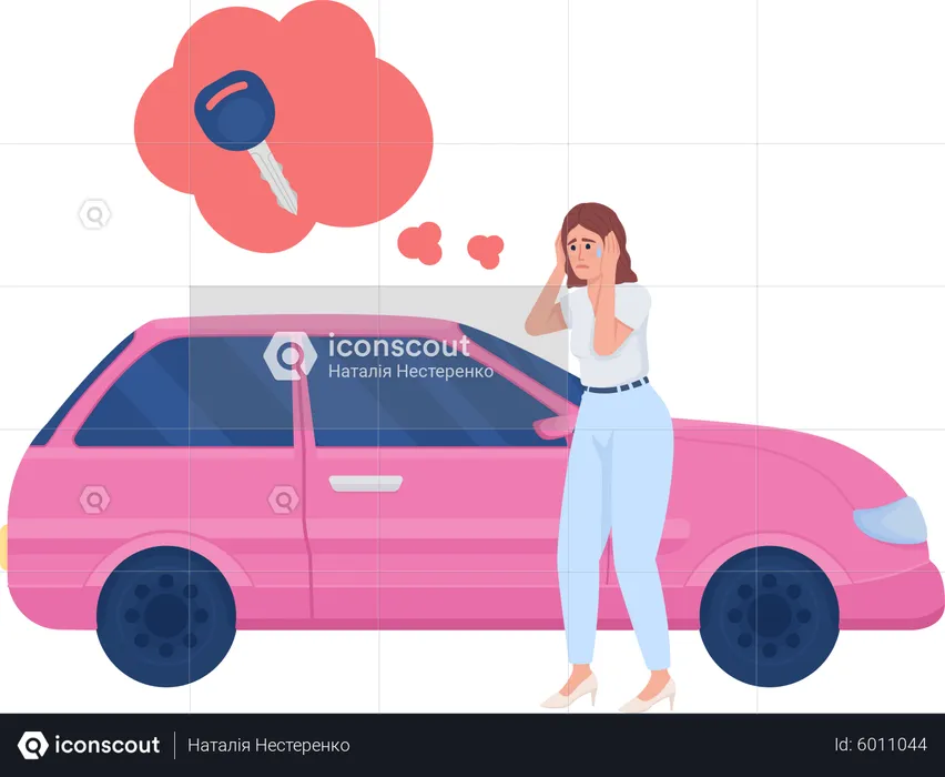Lady lost car keys  Illustration