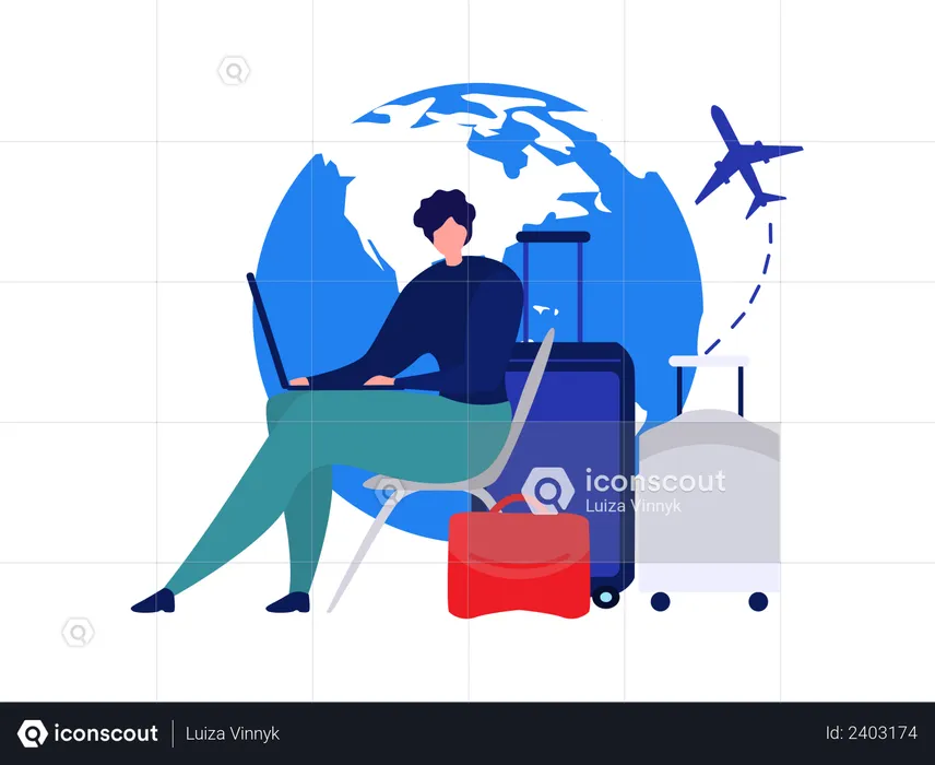 Lady Online Booking Flight tickets for Travel  Illustration