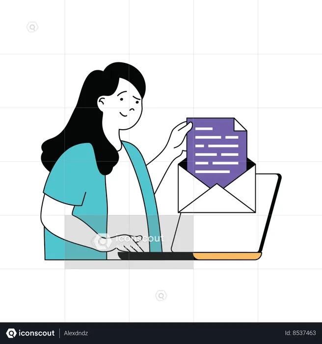Lady opening email  Illustration