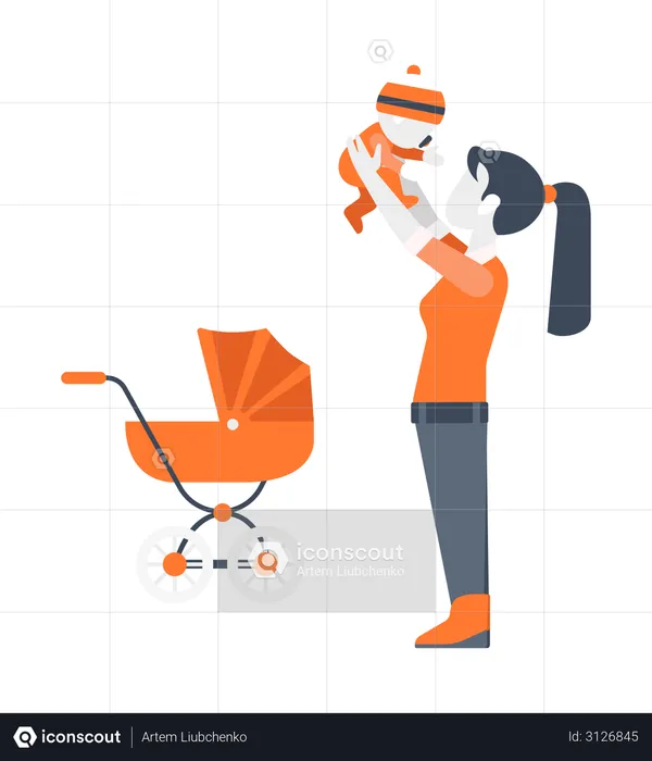 Lady Playing with baby  Illustration