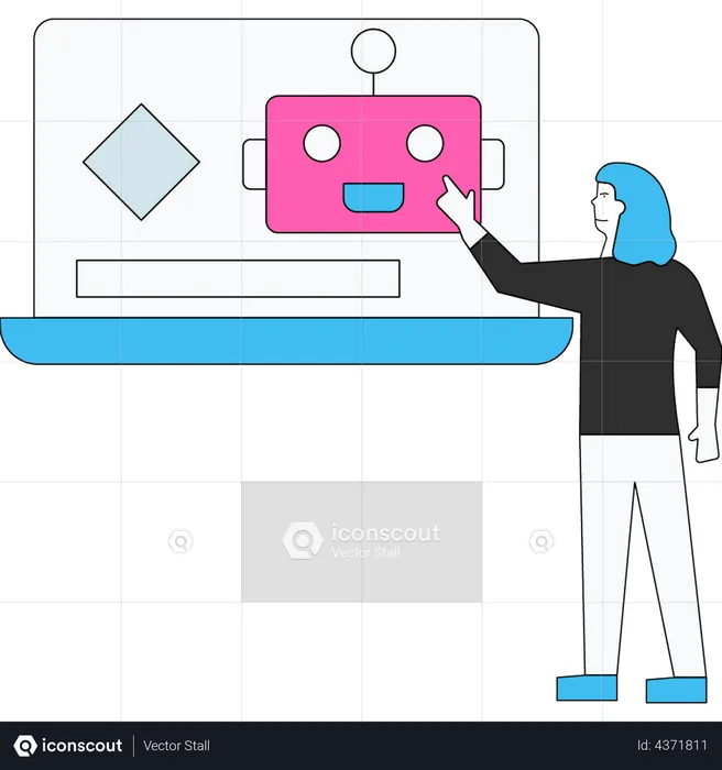 Lady programming robotic technology  Illustration