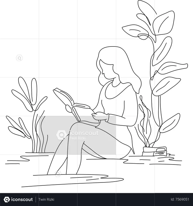 Lady reading book  Illustration