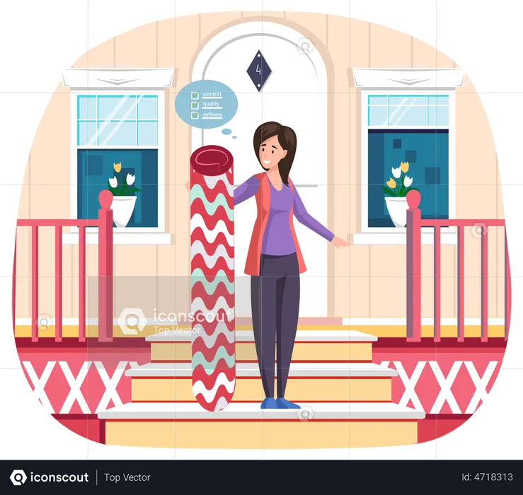 Lady selecting best carpet for home  Illustration