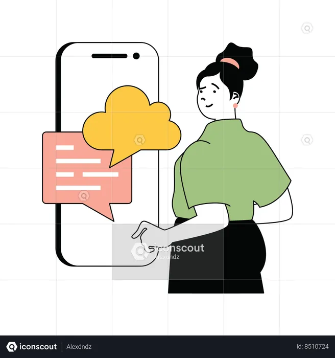 Lady showing cloud messages on smarthphone  Illustration