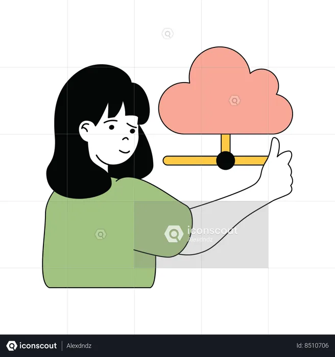 Lady showing cloud shared network  Illustration