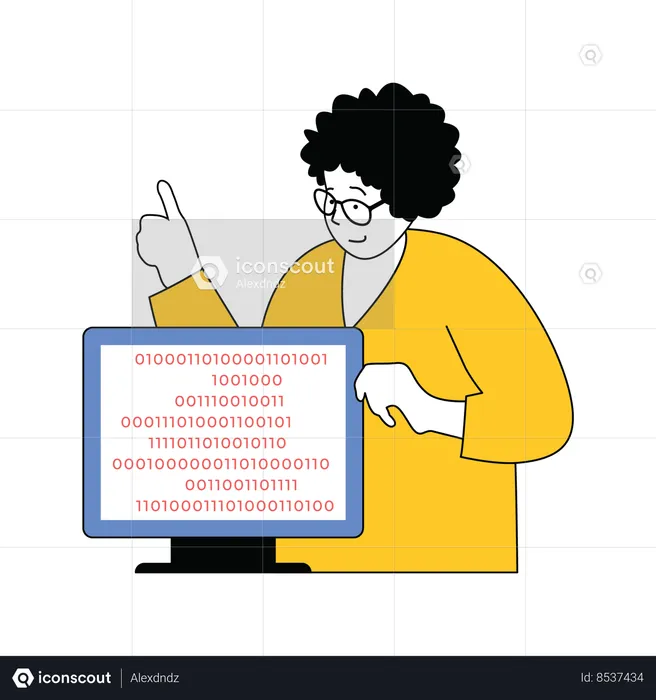 Lady showing coding on desktop  Illustration