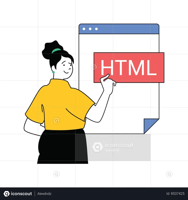 Lady showing html webpage  Illustration