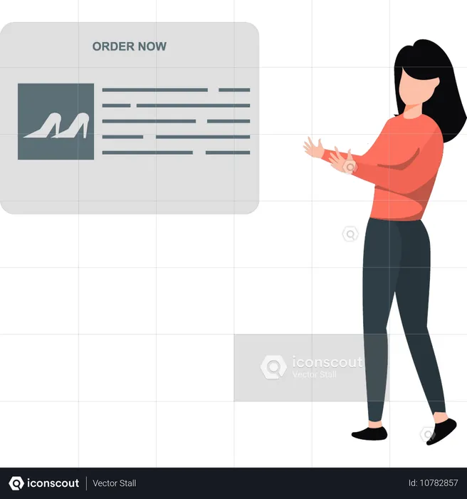 Lady showing online buy shoes  Illustration