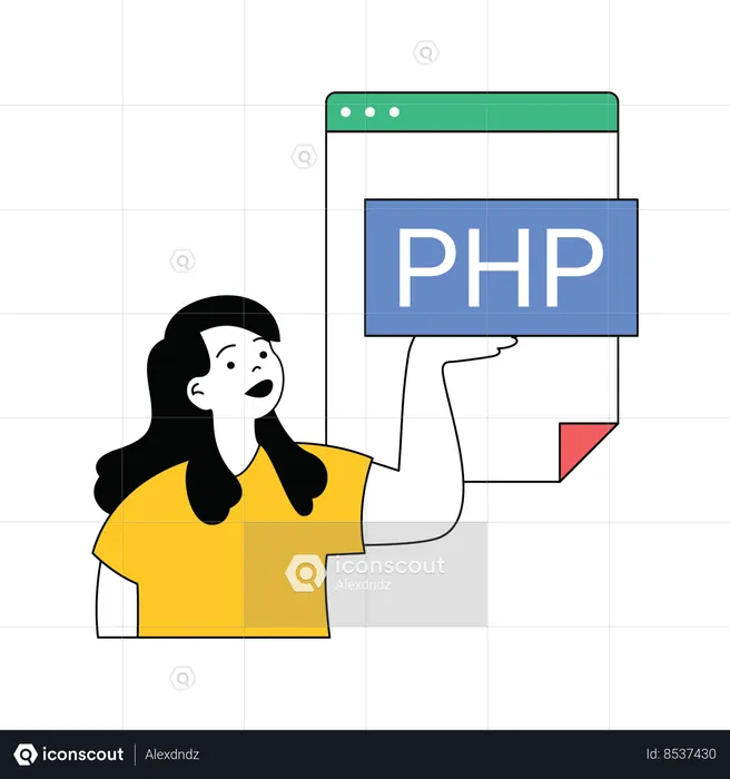 Lady showing php webpage file  Illustration