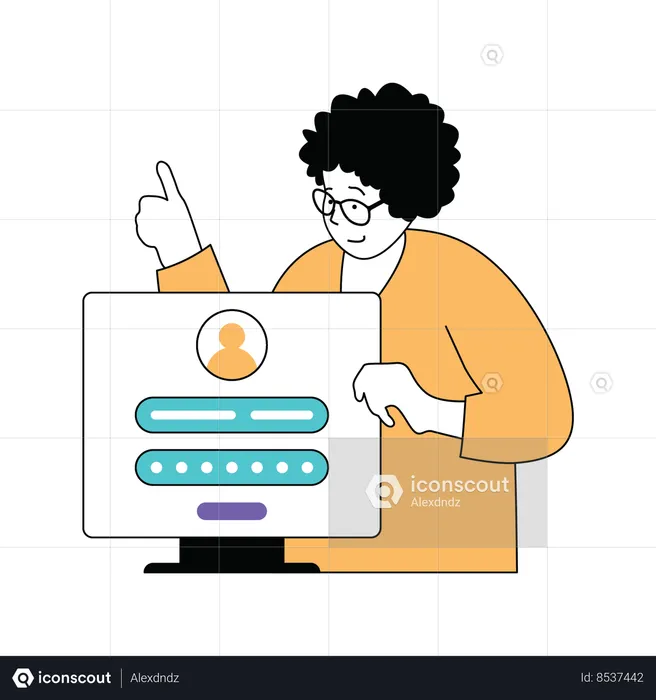 Lady showing user account detail  Illustration