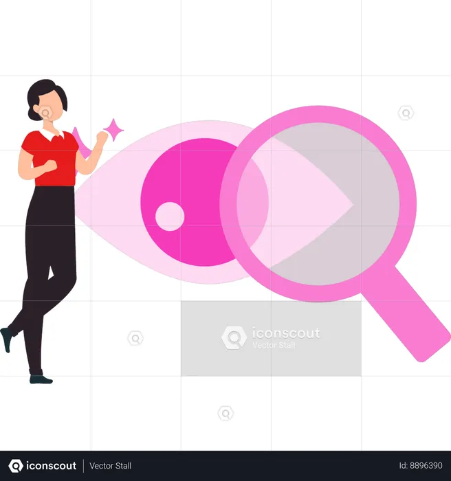 Lady showing vision for magnifying search  Illustration