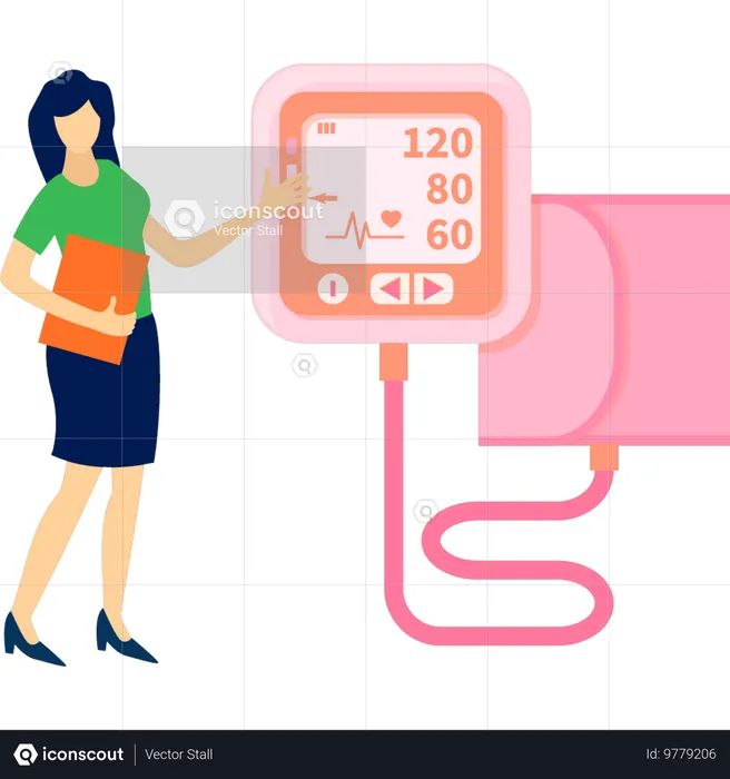 Lady shows blood pressure readings  Illustration