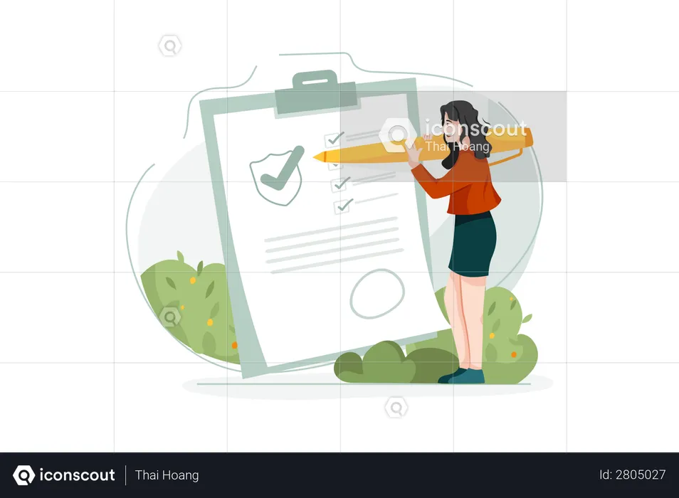 Lady Signing Insurance Policy paper  Illustration