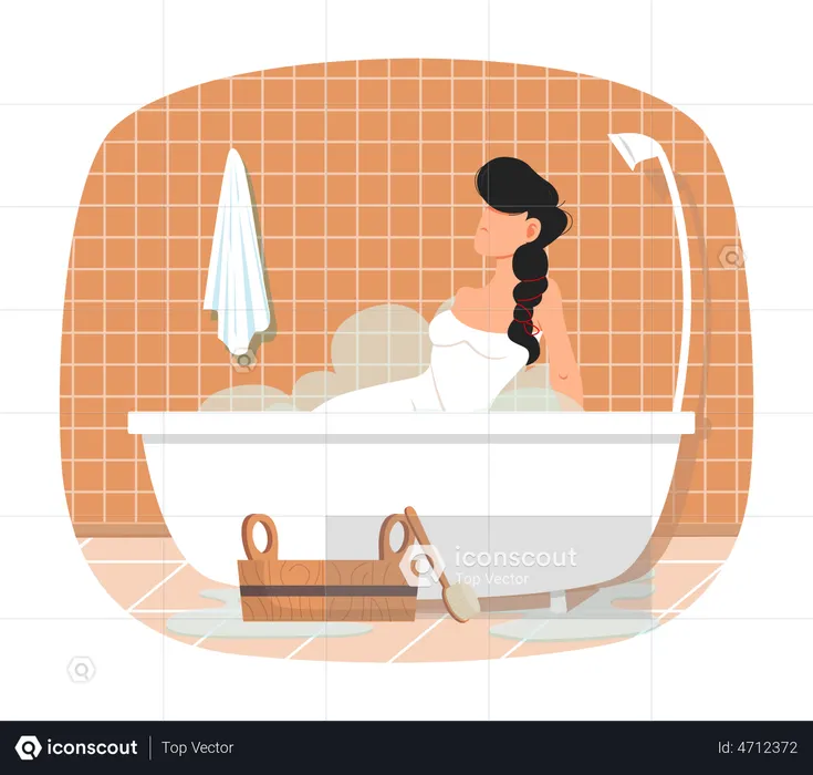 Lady sitting in bathtub with hot water  Illustration