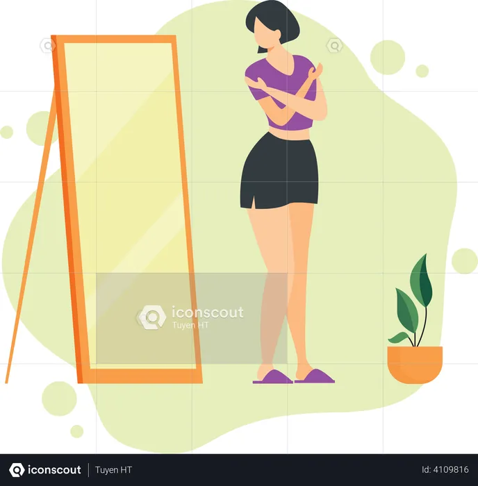 Lady Standing Front of Mirror  Illustration