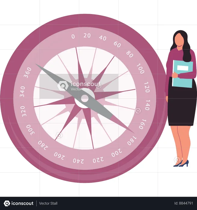 Lady stands near the compass orientation  Illustration