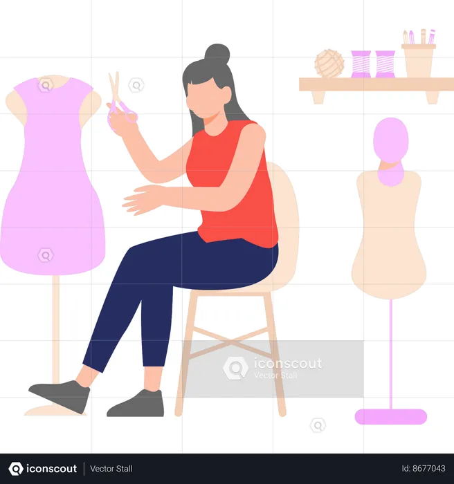 Lady tailor is cutting a dress  Illustration