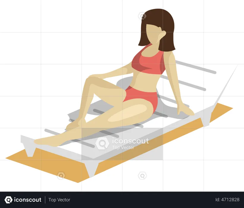 Lady taking sun bath sitting on beach  Illustration