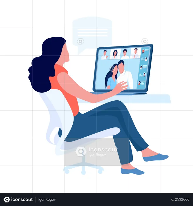 Lady talking with people on video call meeting  Illustration