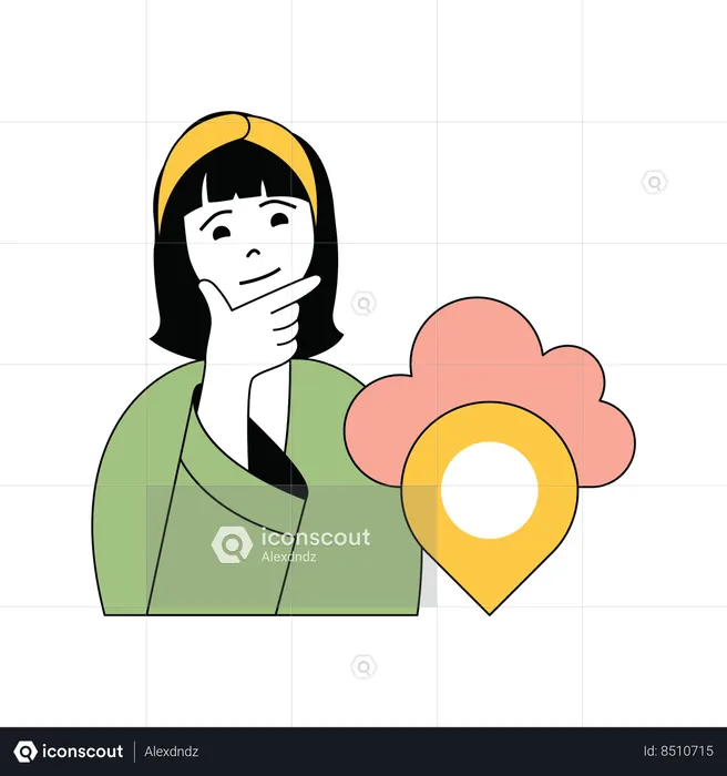 Lady thinking about cloud location  Illustration