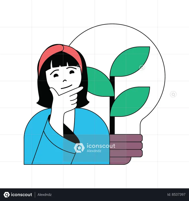 Lady thinking about eco power  Illustration