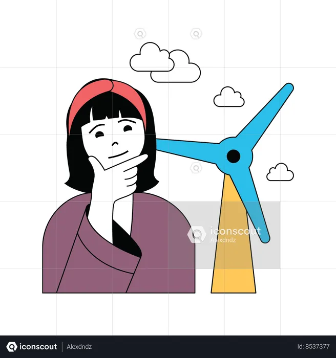 Lady thinking about wind energy  Illustration